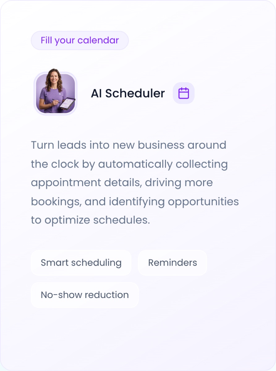 HighLevel AI Scheduler card: smart scheduling, reminders, no-show reduction